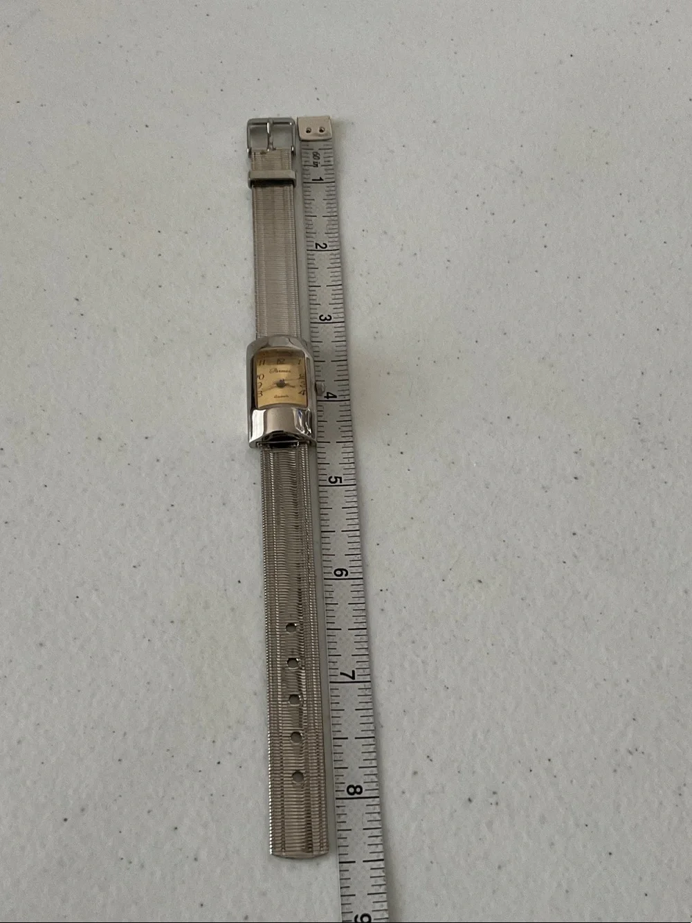 Rectangular Silver-Tone Quartz Watch with Champagne Dial